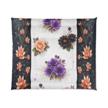 Floral Elegance Comforter — Purple & Peach Vintage Rose Bedding