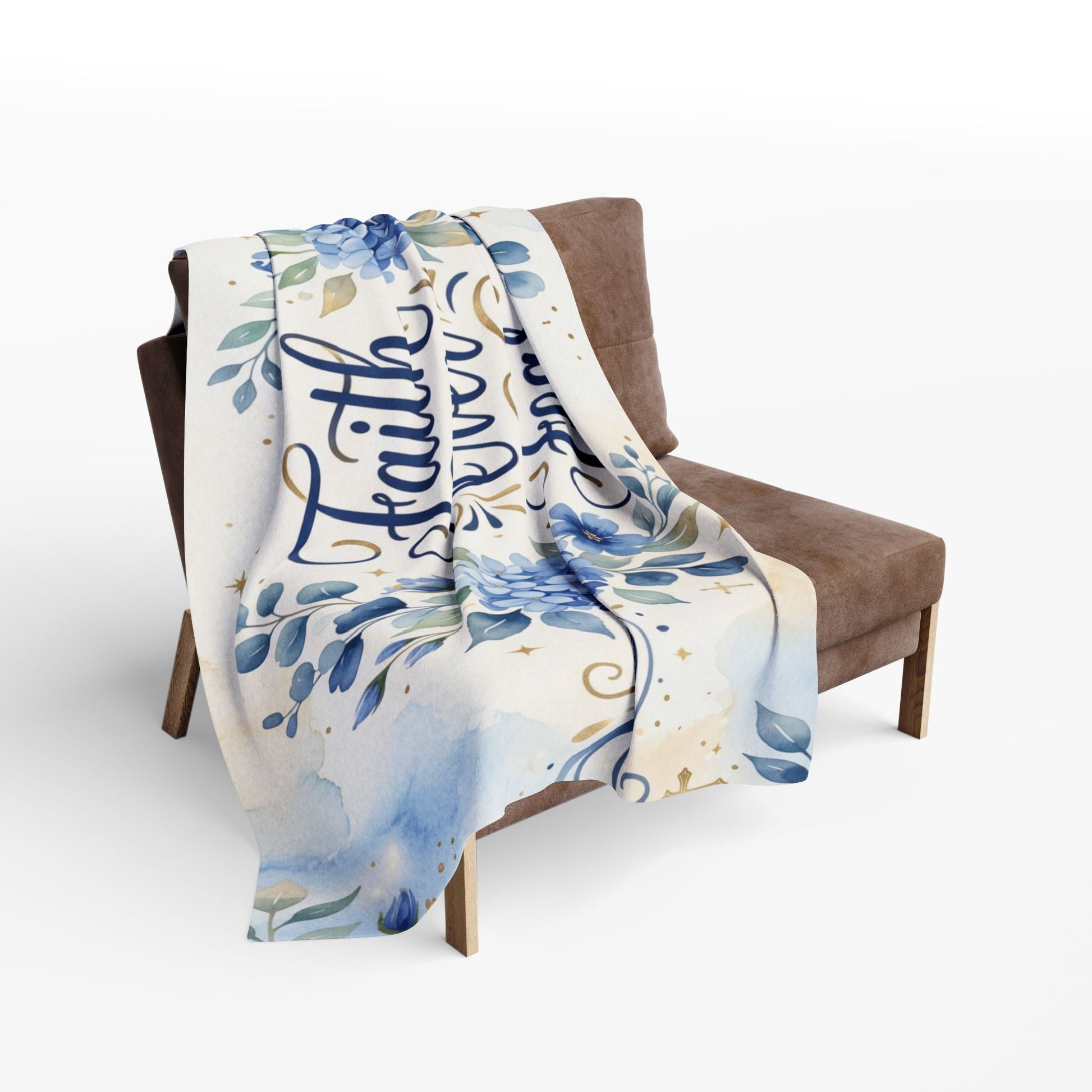 Faith Over Fear Fleece Blanket – Blue Floral Inspirational Throw