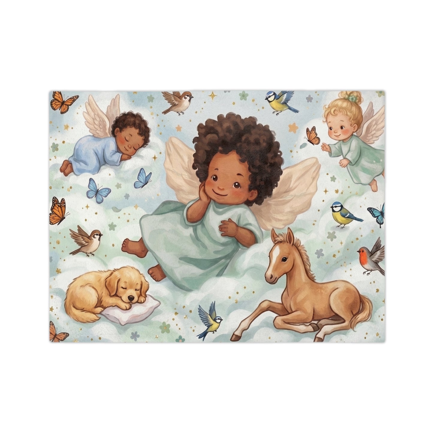 Soft Green Angel Nursery Blanket — Velveteen Microfiber Baby Throw