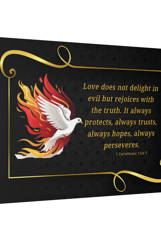 Dove Canvas Wall Art 1 Corinthians 13:7 Matte Stretched Bible Verse Print by Grace Canvas Shop