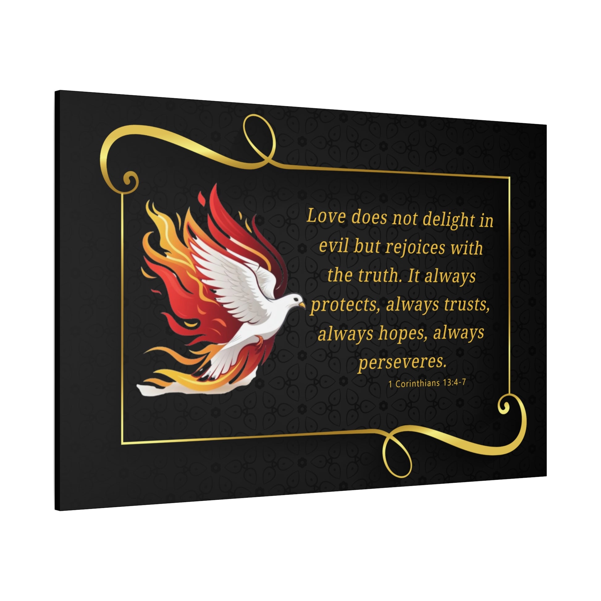Dove Canvas Wall Art 1 Corinthians 13:7 Matte Stretched Bible Verse Print by Grace Canvas Shop