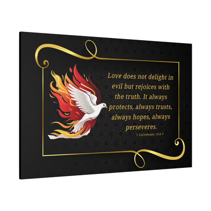 Dove Canvas Wall Art 1 Corinthians 13:7 Matte Stretched Bible Verse Print by Grace Canvas Shop