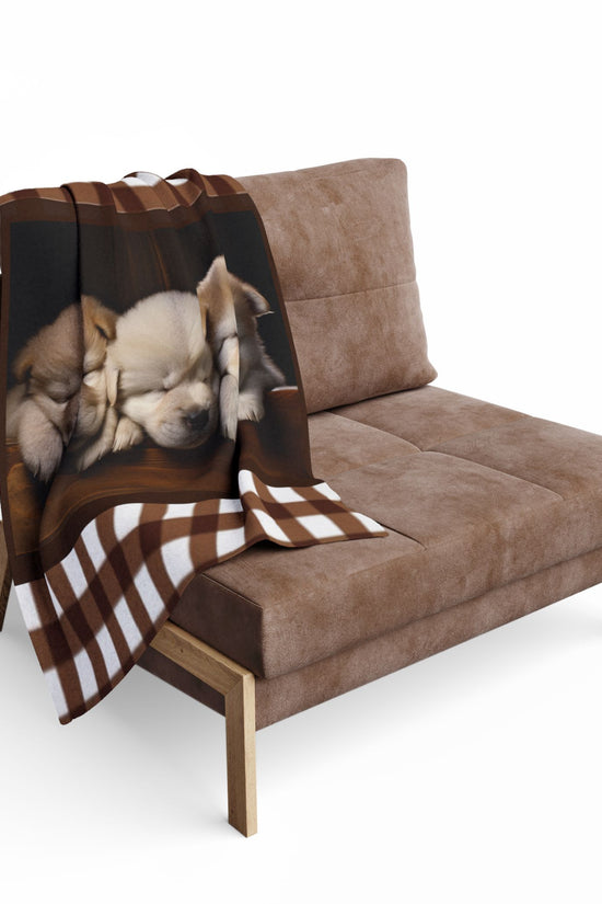 Cozy Puppy Plaid Fleece Blanket - Sleeping Husky Puppies Throw by Grace Canvas Shop
