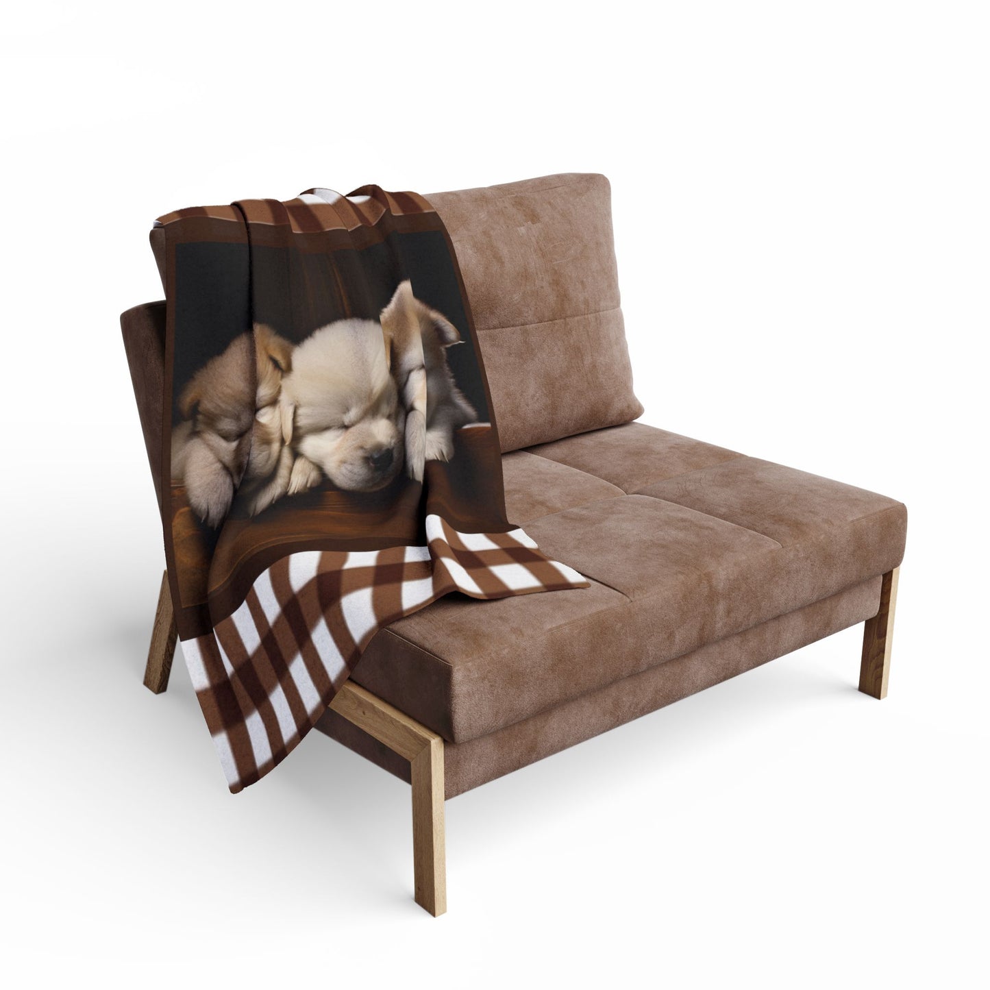 Cozy Puppy Plaid Fleece Blanket - Sleeping Husky Puppies Throw by Grace Canvas Shop