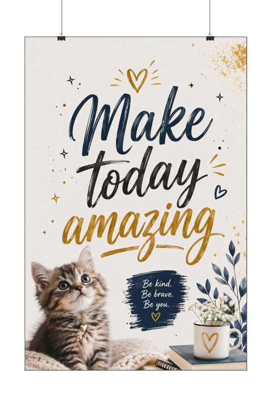 Make Today Amazing Cute Kitten Poster — Inspirational Watercolor Wall Art