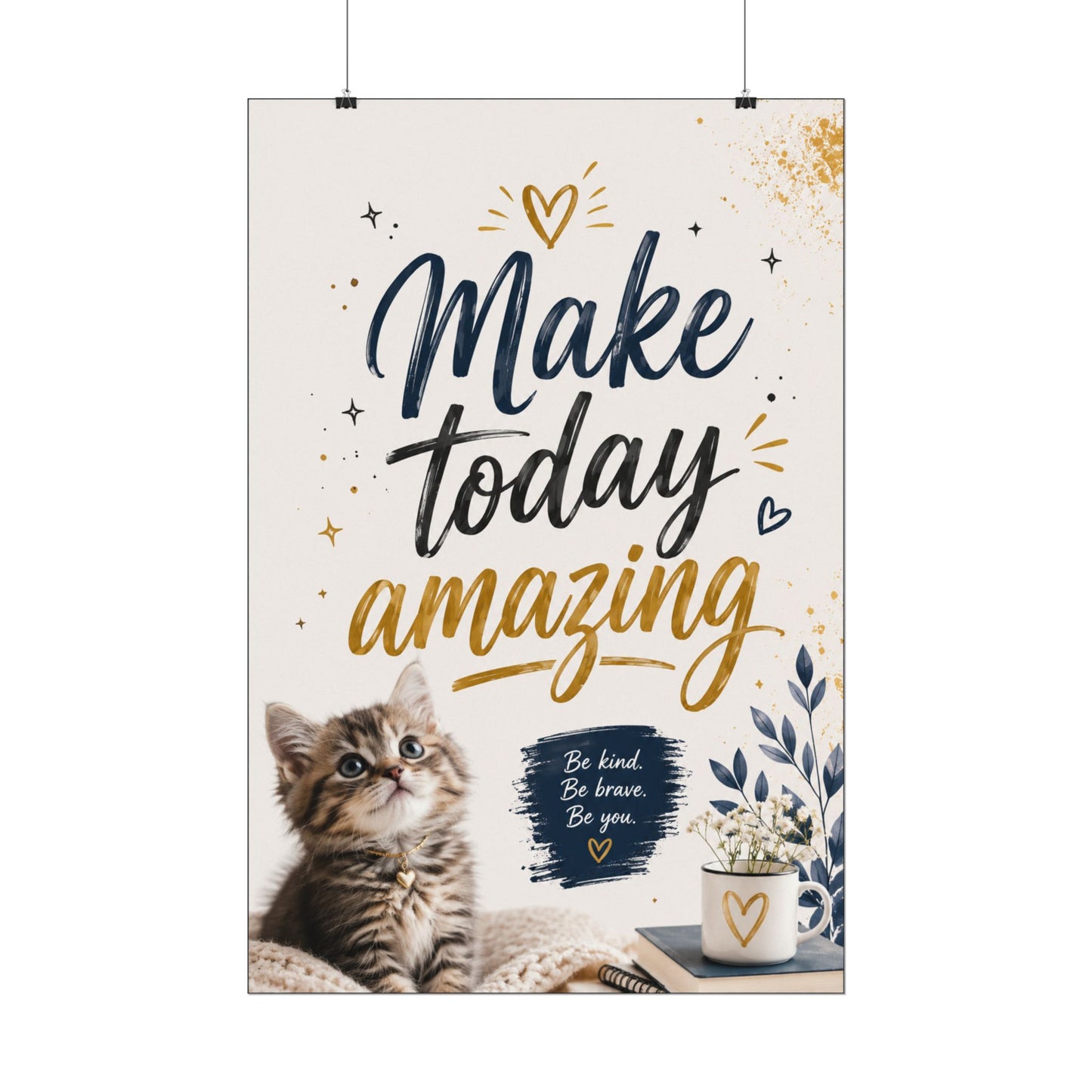Make Today Amazing Cute Kitten Poster — Inspirational Watercolor Wall Art