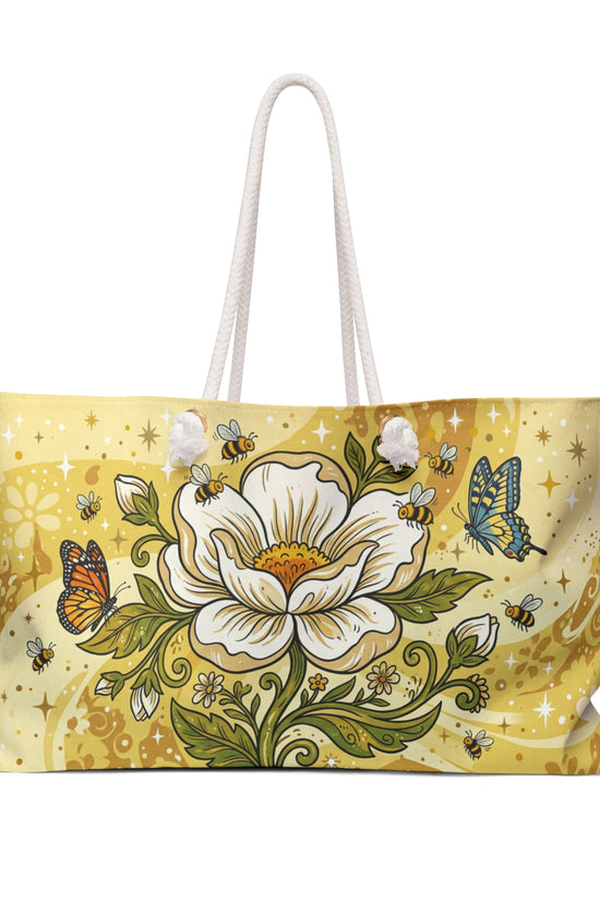 Golden Floral Weekender Bag — Butterflies & Bees Travel Tote