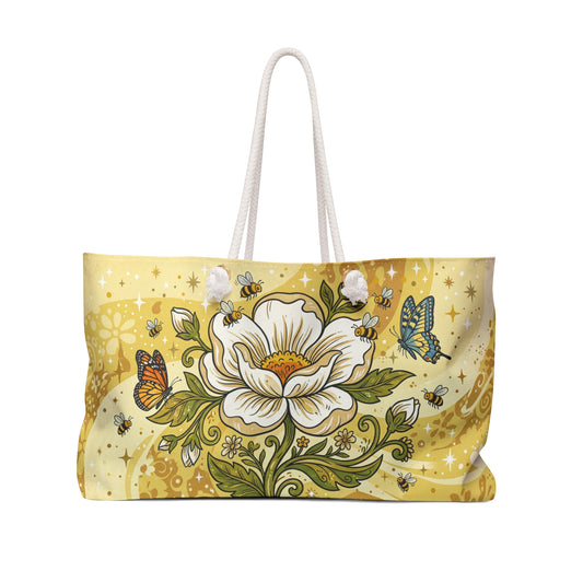 Golden Floral Weekender Bag — Butterflies & Bees Travel Tote