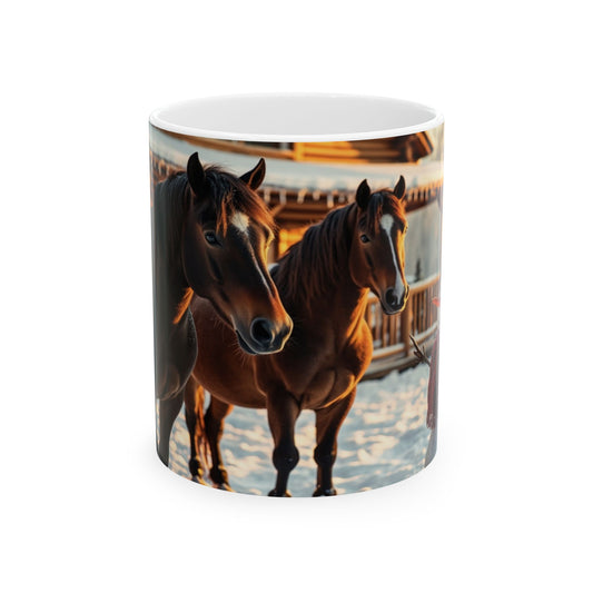 Christmas Horses & Snowman Ceramic Coffee Mug (11oz/15oz)