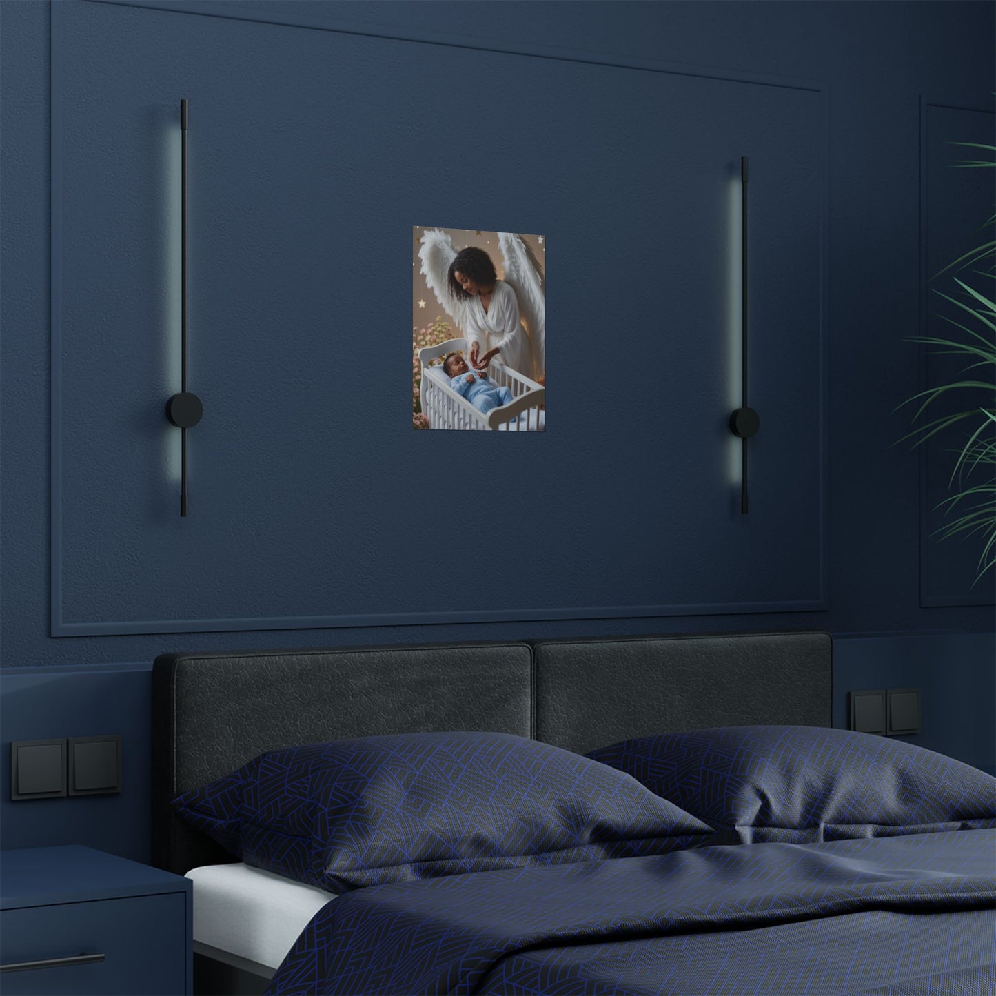 Angel Nursery Satin Poster 2 — Guardian Angel Crib Wall Art (300gsm) by Grace Canvas Shop