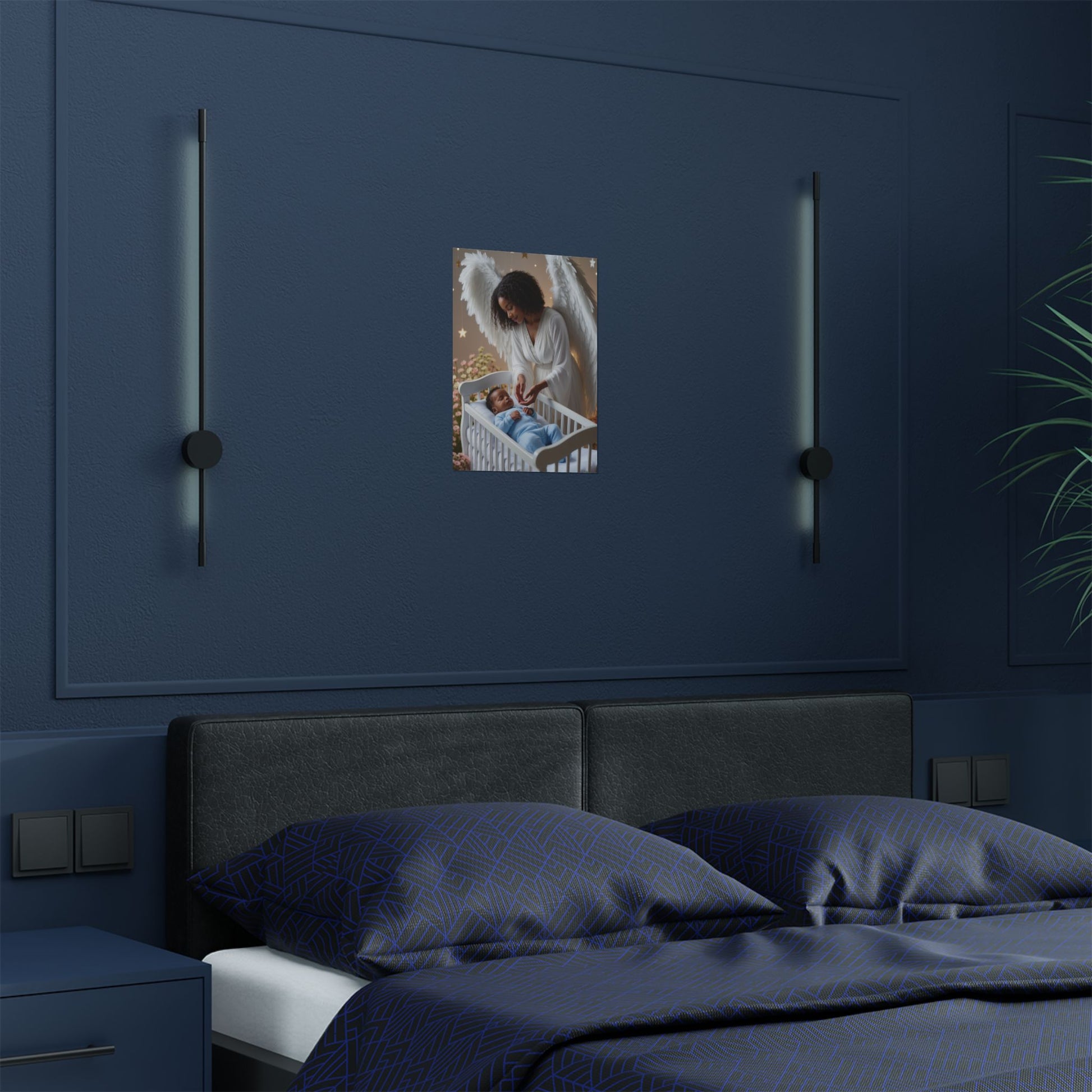 Angel Nursery Satin Poster 2 — Guardian Angel Crib Wall Art (300gsm) by Grace Canvas Shop