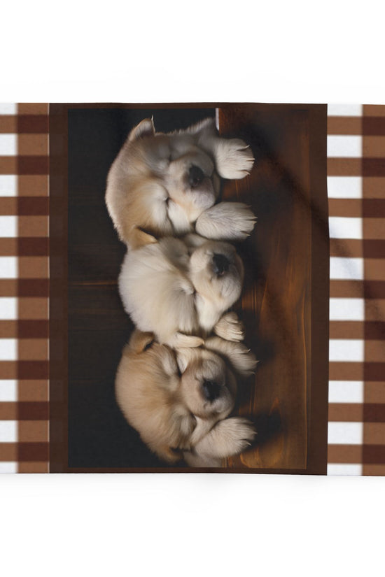 Cozy Puppy Plaid Fleece Blanket - Sleeping Husky Puppies Throw by Grace Canvas Shop