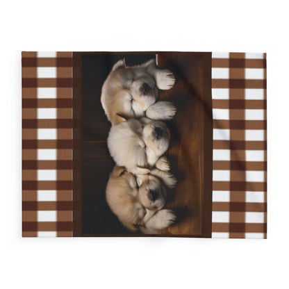 Cozy Puppy Plaid Fleece Blanket - Sleeping Husky Puppies Throw by Grace Canvas Shop