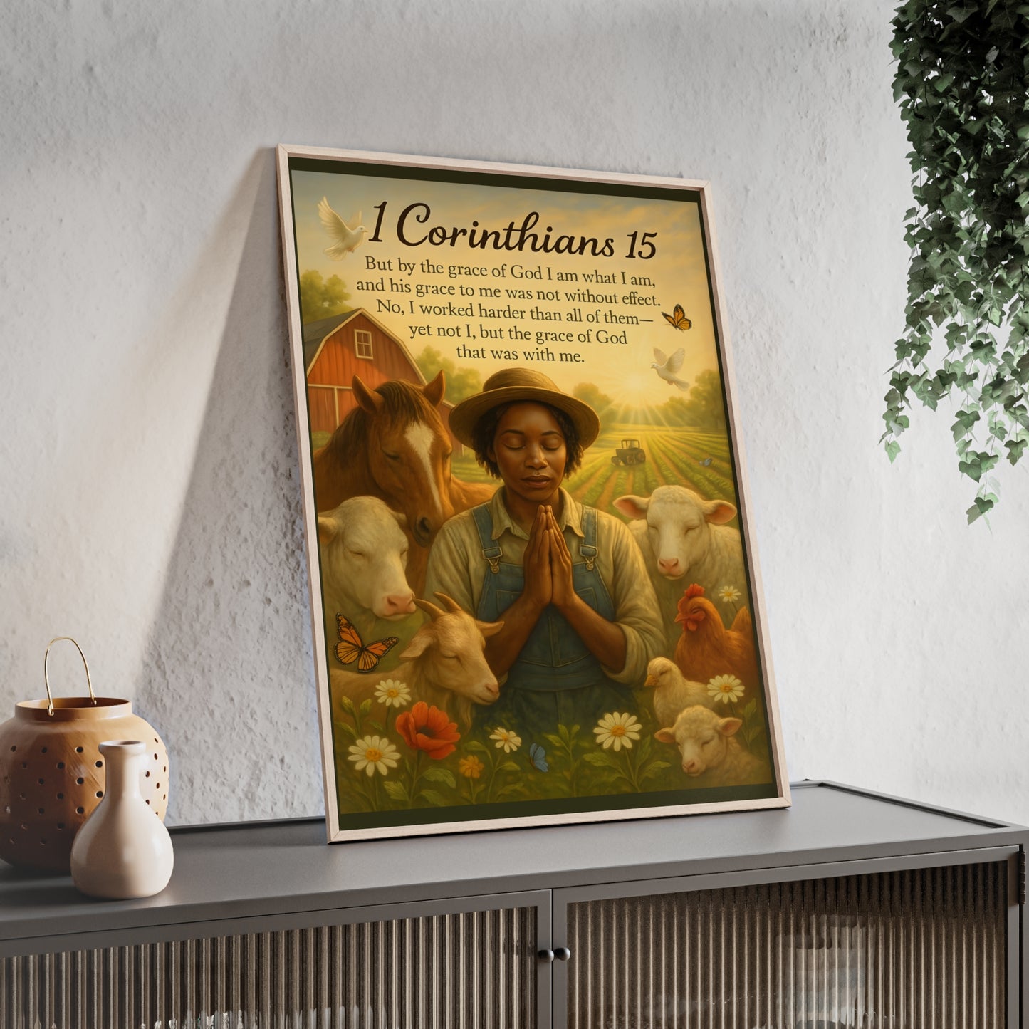 1 Corinthians 15 Prayer Farm Poster — Framed Inspirational Bible Verse Wall Art