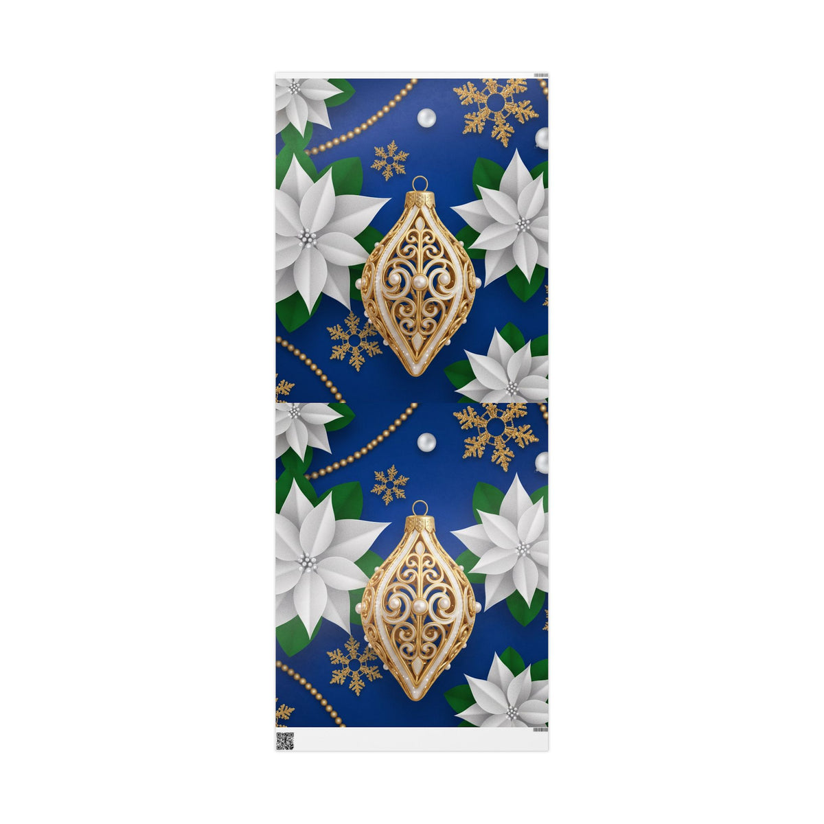 Blue & Gold Ornament Poinsettia Gift Wrap — Navy Blue Christmas Wrapping Paper