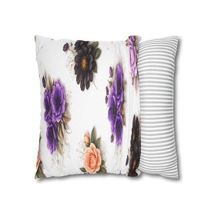 Floral Square Pillowcase – Purple & Peach Rose Print