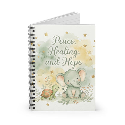 Peace, Healing and Hope Spiral Notebook — Cute Elephant & Turtle Ruled Journal