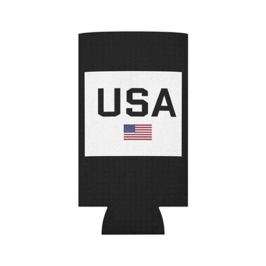 Patriotic USA Flag Can Cooler in Black
