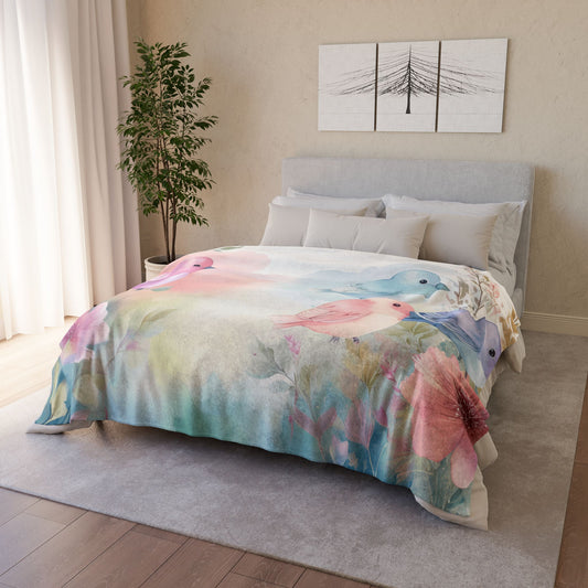 Pastel Bird Floral Blanket - Soft Polyester Throw