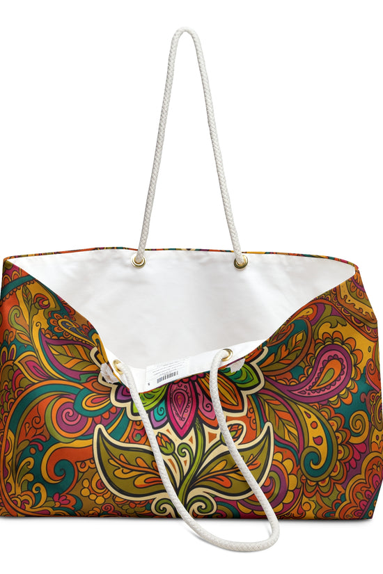 Boho Paisley Floral Weekender Bag – Colorful Retro Travel Tote