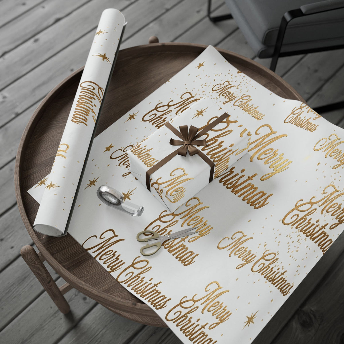 Merry Christmas Gold Script Wrapping Paper — Festive Gift Wrap for Holidays