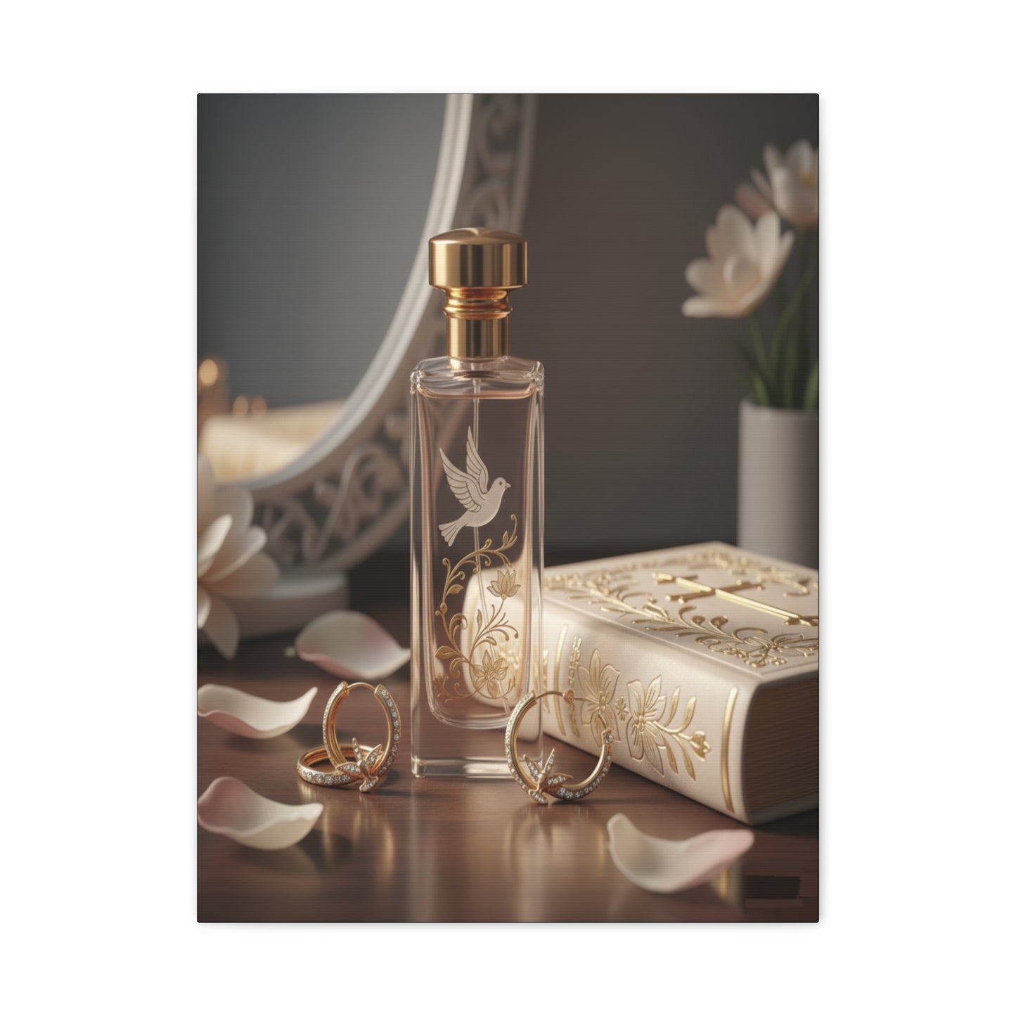 Vanity Perfume Bottle Canvas - Romantic Still Life Matte Wall Art by Grace Canvas Shop