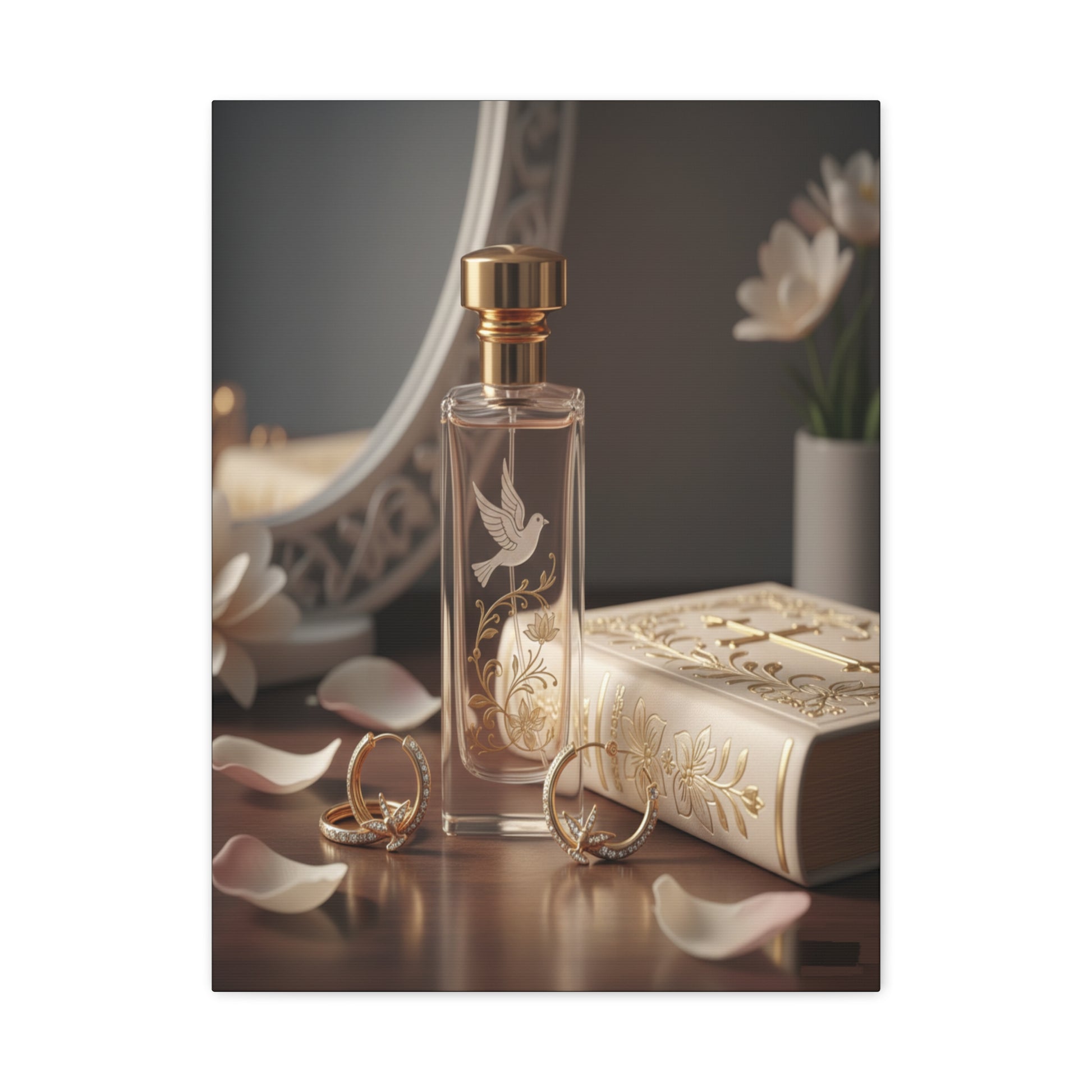Vanity Perfume Bottle Canvas - Romantic Still Life Matte Wall Art by Grace Canvas Shop