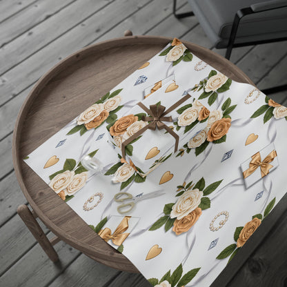 Elegant Cream Hearts and Diamonds Floral Gift Wrap Paper