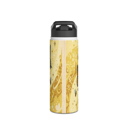 Floral Stainless Steel Water Bottle — Yellow Vintage Magnolia Design