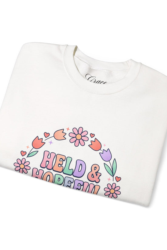 Held & Hopeful in Jesus Sweatshirt | Colorful Pastel Christian Encouragement