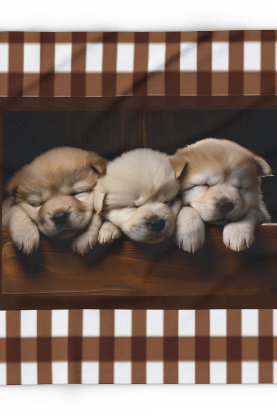 Cozy Puppy Plaid Fleece Blanket - Sleeping Husky Puppies Throw by Grace Canvas Shop