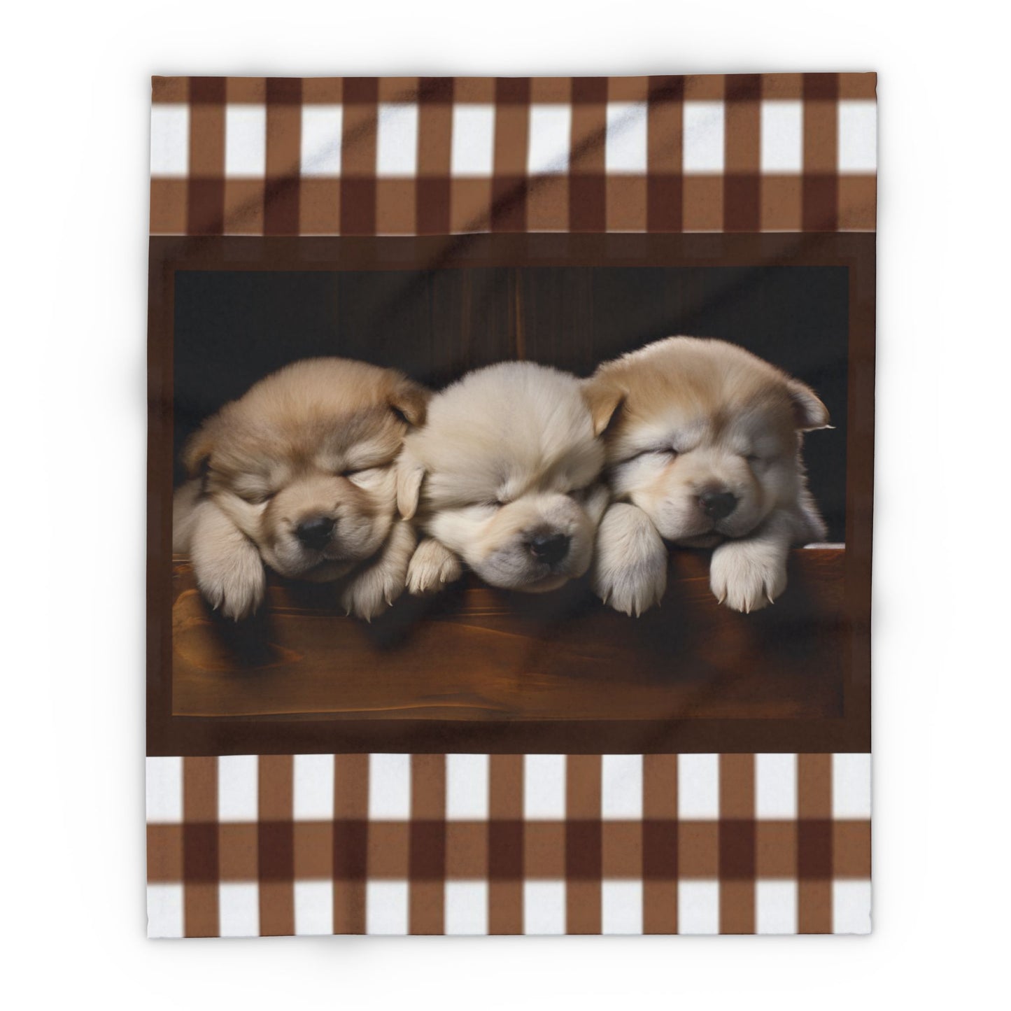 Cozy Puppy Plaid Fleece Blanket - Sleeping Husky Puppies Throw by Grace Canvas Shop