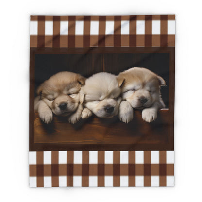 Cozy Puppy Plaid Fleece Blanket - Sleeping Husky Puppies Throw by Grace Canvas Shop