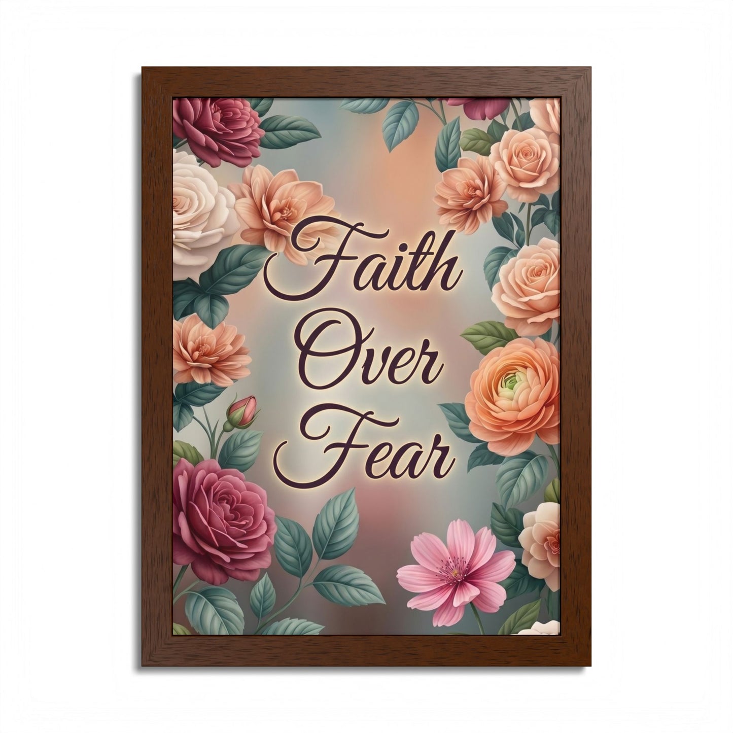 Faith Over Fear Framed Poster = Floral Inspirational Wall Art