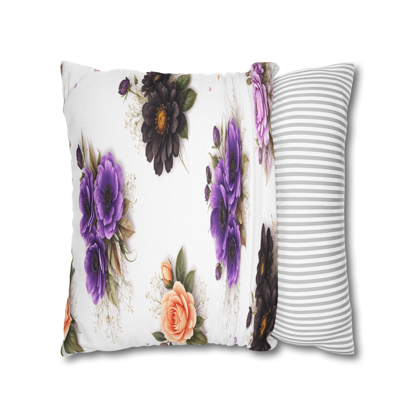 Floral Square Pillowcase – Purple & Peach Rose Print