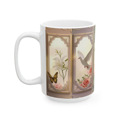 Church Windows Floral Cross Ceramic Mug