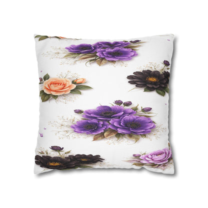 Floral Square Pillowcase – Purple & Peach Rose Print