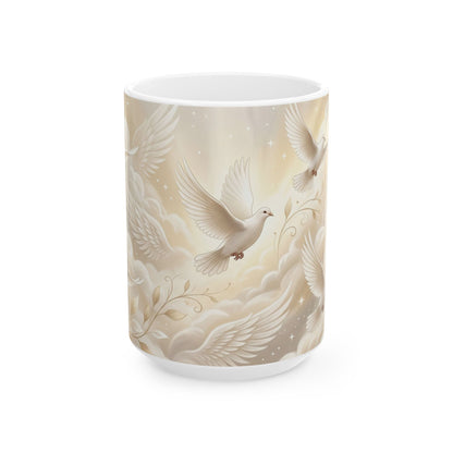 Doves White Ceramic Coffee Mug  (11oz & 15oz)