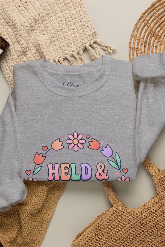 Held & Hopeful in Jesus Sweatshirt | Colorful Pastel Christian Encouragement