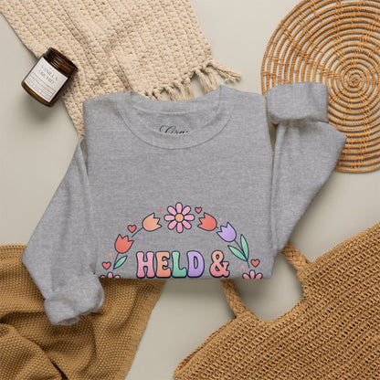 Held & Hopeful in Jesus Sweatshirt | Colorful Pastel Christian Encouragement