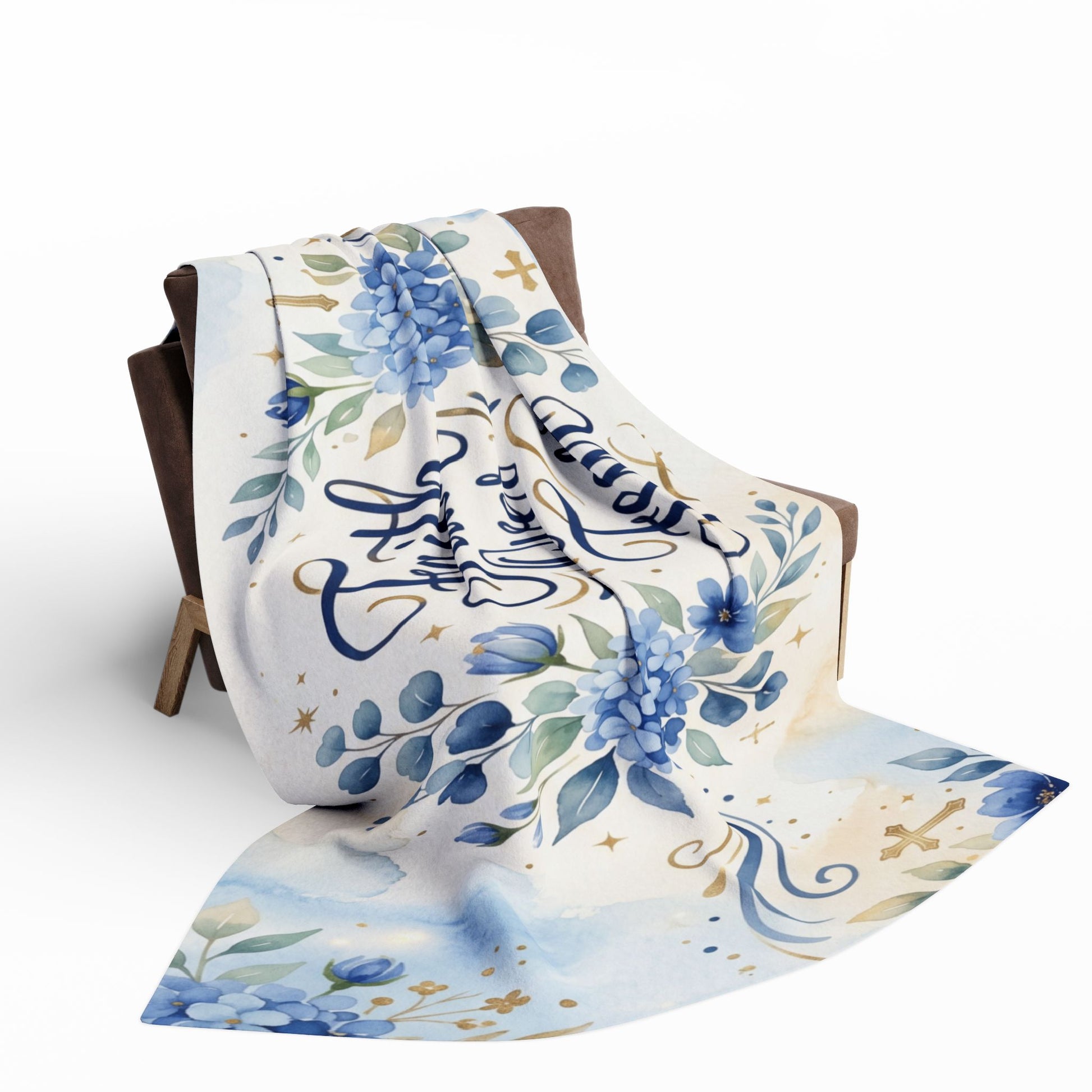 Faith Over Fear Fleece Blanket – Blue Floral Inspirational Throw