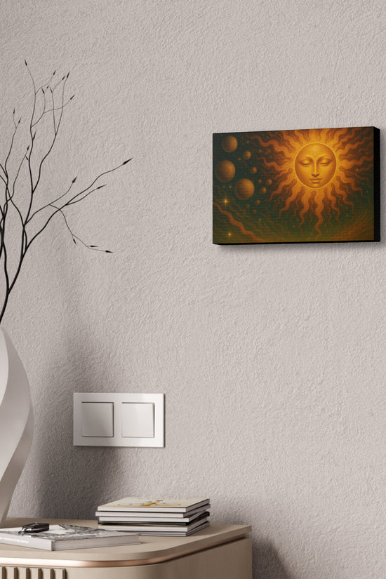 Mystical Sun Wall Canvas - Golden Celestial Art Stretched Canvas by Grace Canvas.shop