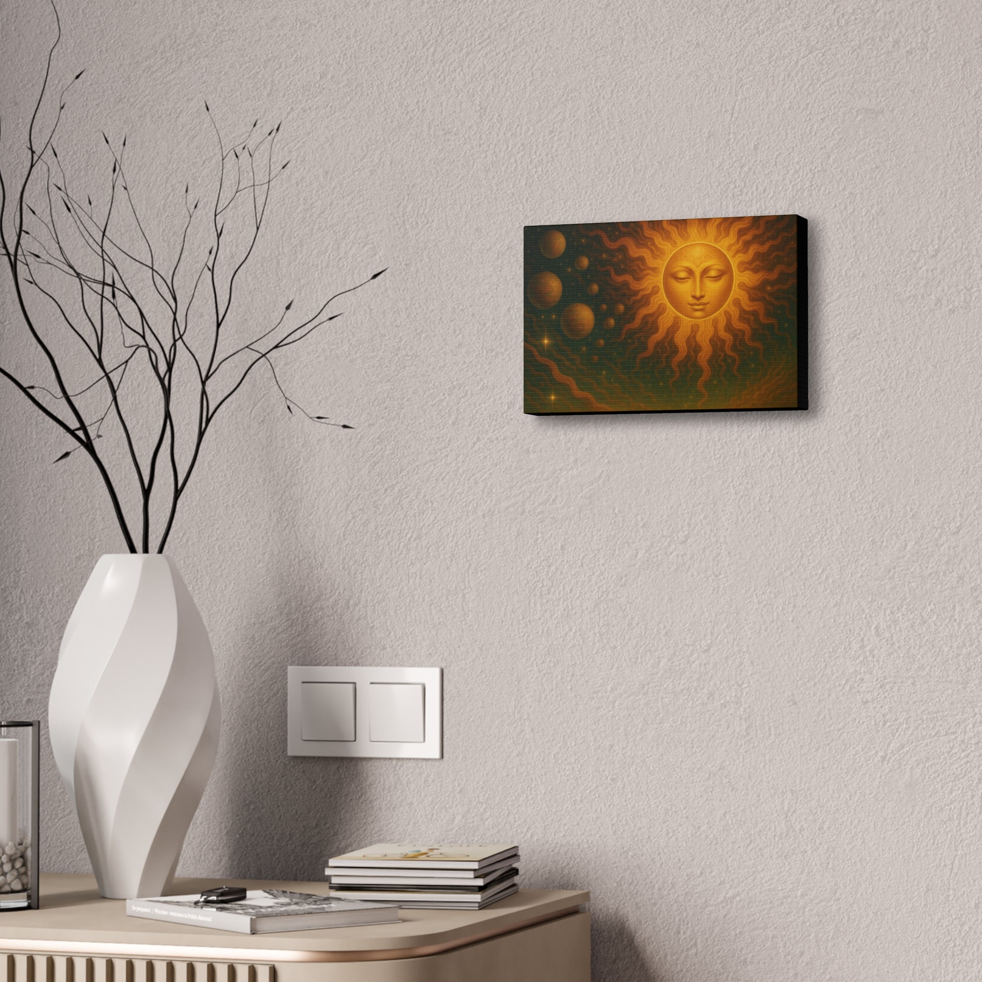 Mystical Sun Wall Canvas - Golden Celestial Art Stretched Canvas by Grace Canvas.shop