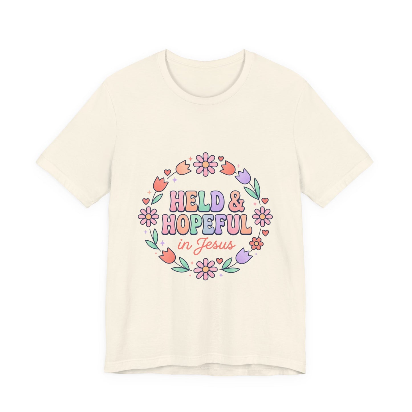 Held & Hopeful in Jesus Tee | Colorful Christian Encouragement, Retro Pastel