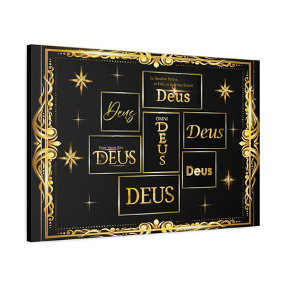 Deus Gold Script Matte Canvas Wall Art  Black & Gold Religious Typography