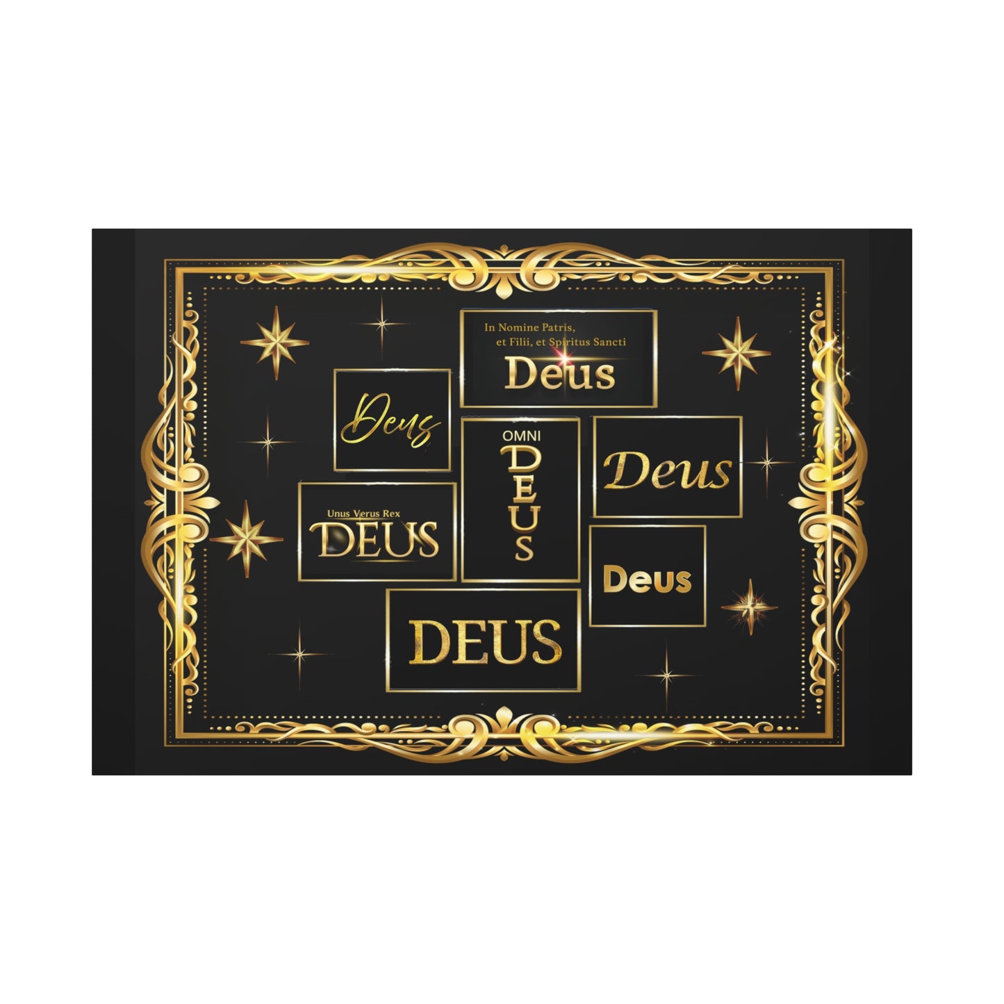 Deus Gold Script Matte Canvas Wall Art  Black & Gold Religious Typography