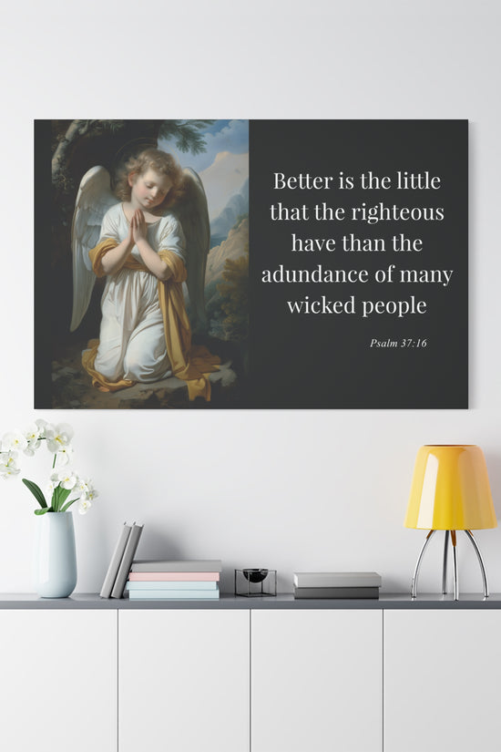 Psalm 37:16 Angel Prayer Matte Stretched Canvas (1.25") by Grace Canvas