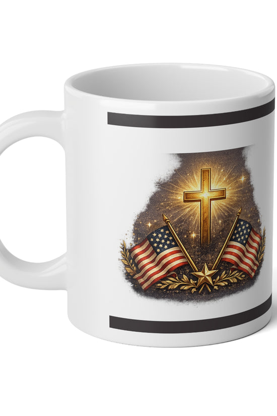 20oz Patriotic Cross & American Flag Jumbo Mug by Grace Canvas Shop