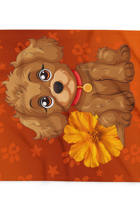 Cute Puppy Fleece Blanket — Adorable Brown Dog with Flower Throw by Grace Canvas Shop