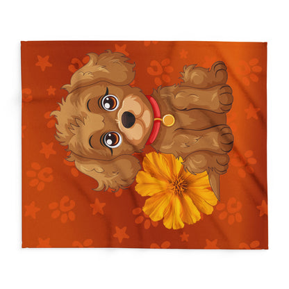Cute Puppy Fleece Blanket — Adorable Brown Dog with Flower Throw by Grace Canvas Shop